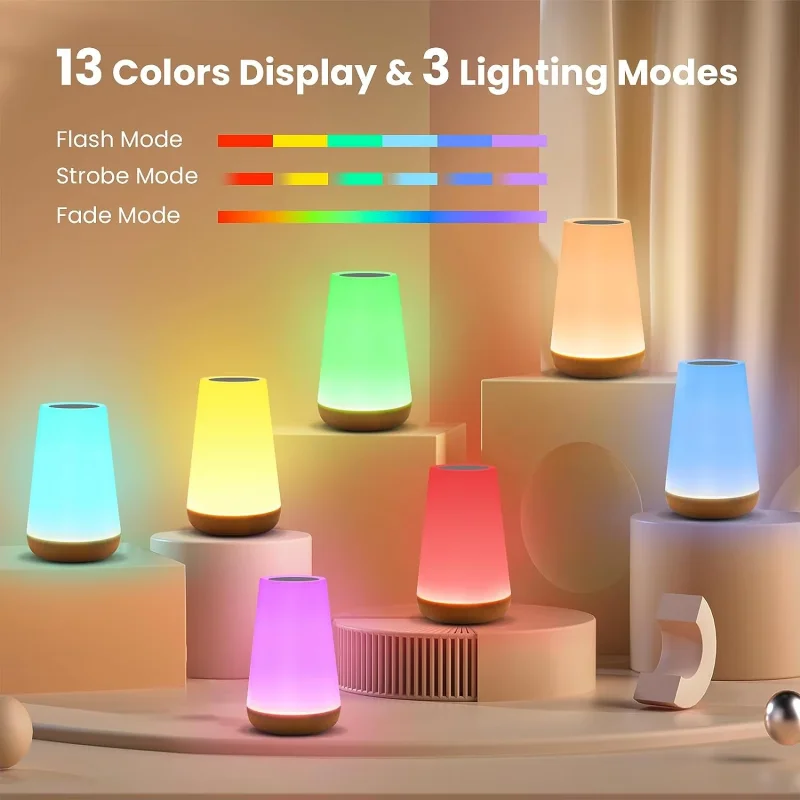 Night Light Bedroom Dimmable Touch Lamp 13 Colors and 5 Brightness Baby Table Lamp Portable Rechargeable Bedside Table Lamp - Image 4