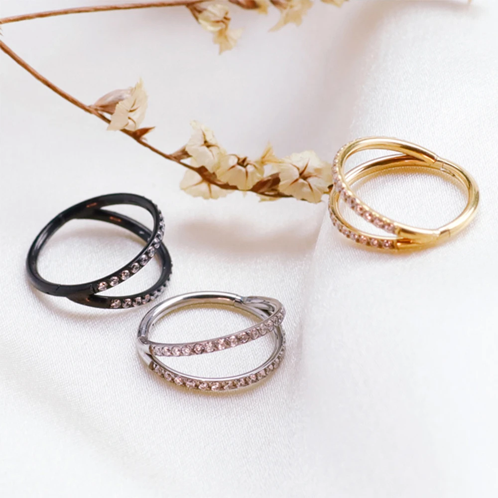 F136 Titanium piercing ZC Nose Rings Women Hinged Segment Septum Clicker Daith Earrings Hoop Cartilage Tragus Piercing Jewelry - AliExpress 36 - Image 2