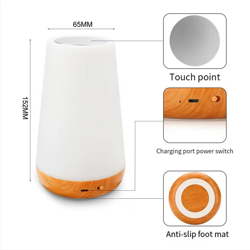 Night Light Bedroom Dimmable Touch Lamp 13 Colors and 5 Brightness Baby Table Lamp Portable Rechargeable Bedside Table Lamp - Image 6