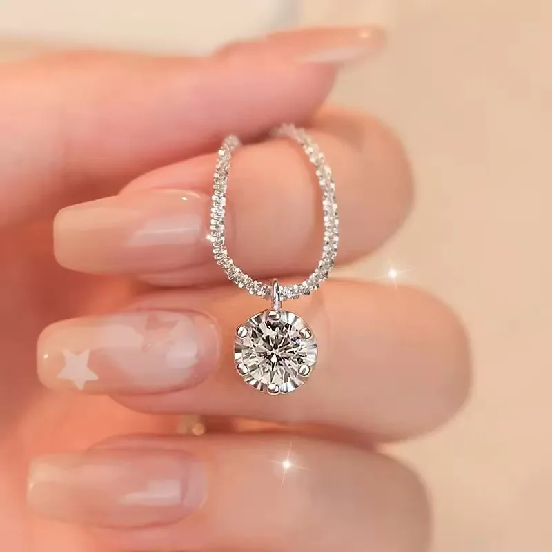 925 Sterling Silver Necklace Zircon Pendant Sparkling Necklace Clavicle Chain Women's Party Jewelry Gift - Image 2