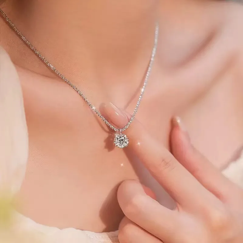 925 Sterling Silver Necklace Zircon Pendant Sparkling Necklace Clavicle Chain Women's Party Jewelry Gift - Image 3