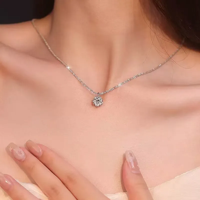 925 Sterling Silver Necklace Zircon Pendant Sparkling Necklace Clavicle Chain Women's Party Jewelry Gift - Image 4